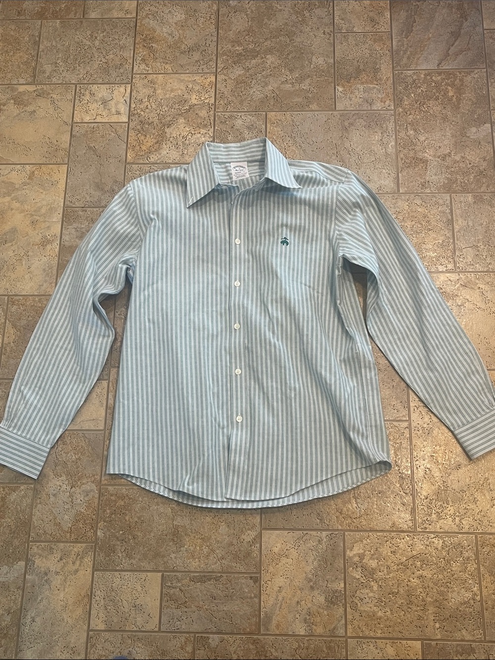 Brooks Brothers Light green and White Striped Dress Shirt